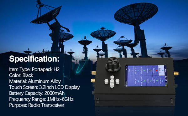 Hackrf One Portapack H2, 3.2in TFT Touch Screen Radio Transceiver 1MHz-6GHz, SDR Radio Receiver Kit for Communication, 3.5mm Audio Jack USB Charge, Built-in Speaker and 2000mAh Lithium Battery